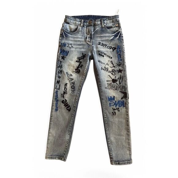 Drama Jeans Graffiti Distressed Junior Size 10 Skinny Bootcut Graphics Brand New - Picture 1 of 6